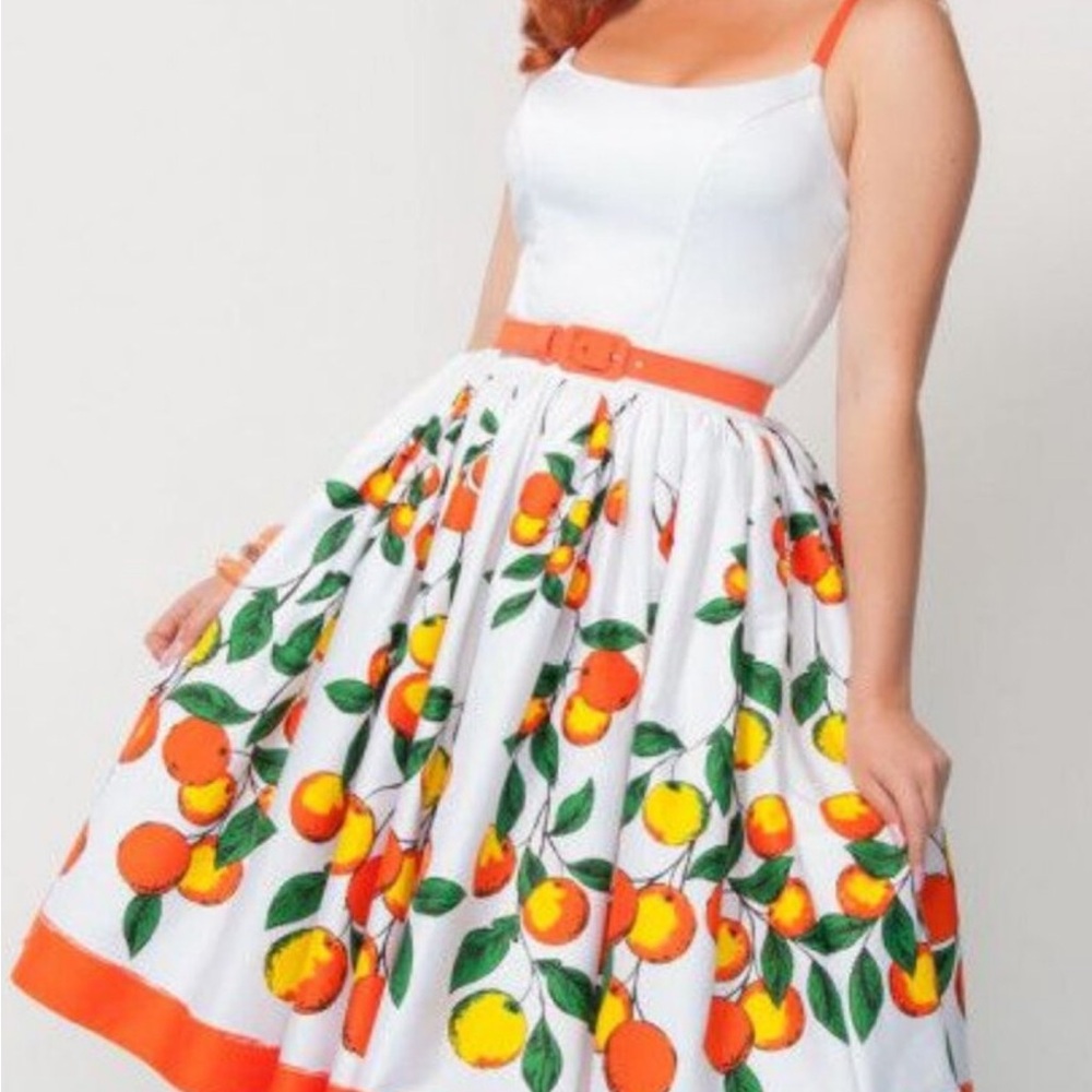 Pinup Couture Orange and Green A-Line Skirt